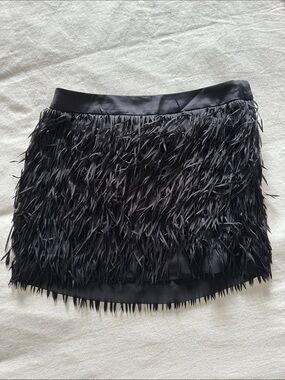NWT Express Black Fringe Faux Feather Mini Skirt
